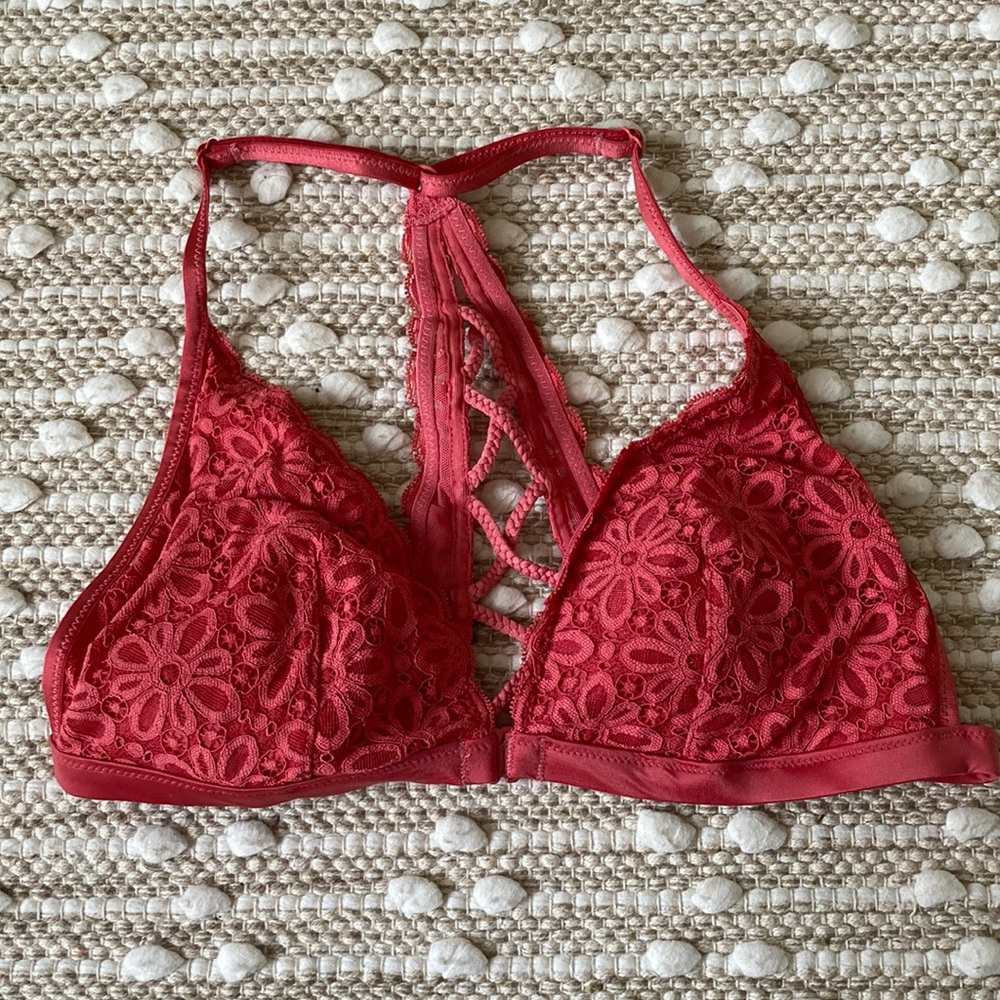 Victoria’s Secret Floral Lace Bralette Bra Red Med